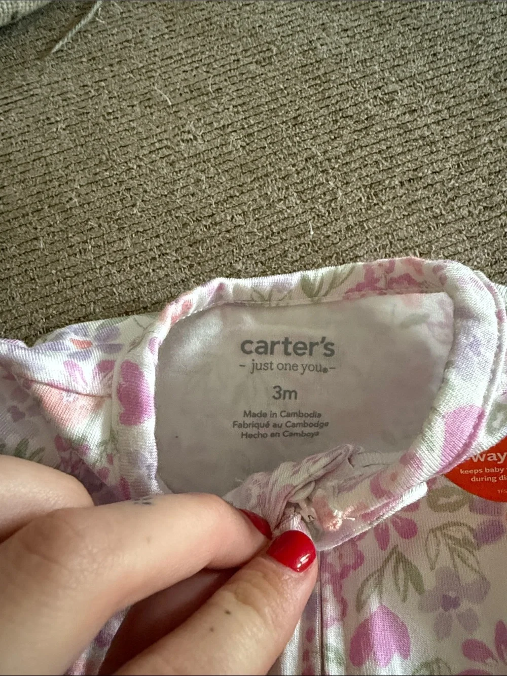 Carter's White and Pink Floral Footed One-Piece NWT 3 month